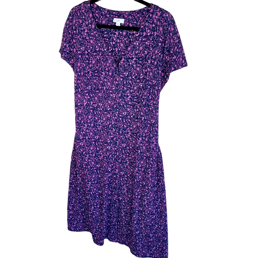 J. Jill Versatile V-Neck Dress A-Line Button Front Paisley Pink Midi Tie - Picture 6 of 16